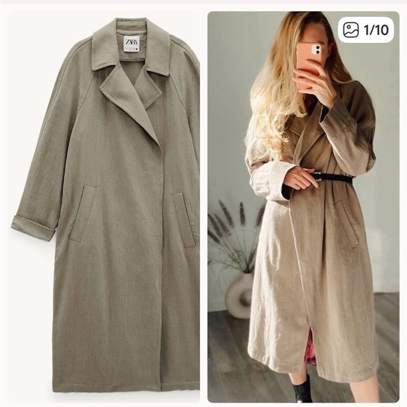 Zara Jackets & Blazers - ZARA Rustic Linen Blend Trench Coat